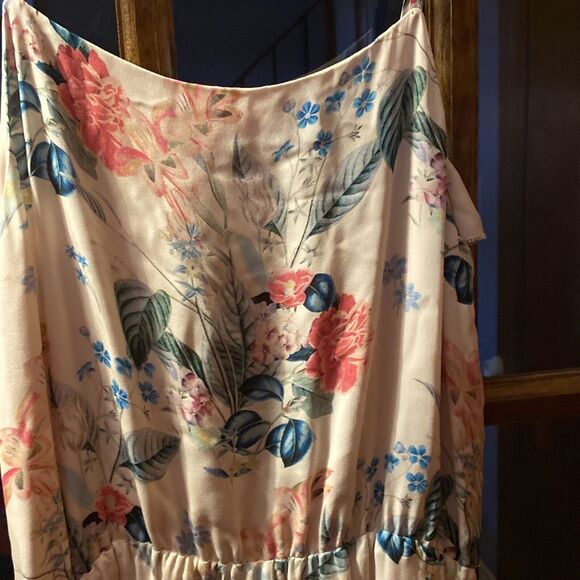 PARKER 100% Silk Size S FLORAL ASYMMETRICAL RUFFLE DRESS MELLOW MEADOW MULTI - Picture 6 of 10